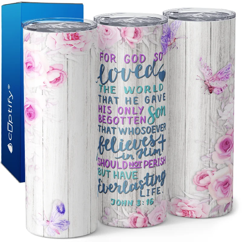 Casual plastic mugs for picnics-For God So Loved John 3:16 20oz Skinny Tumbler