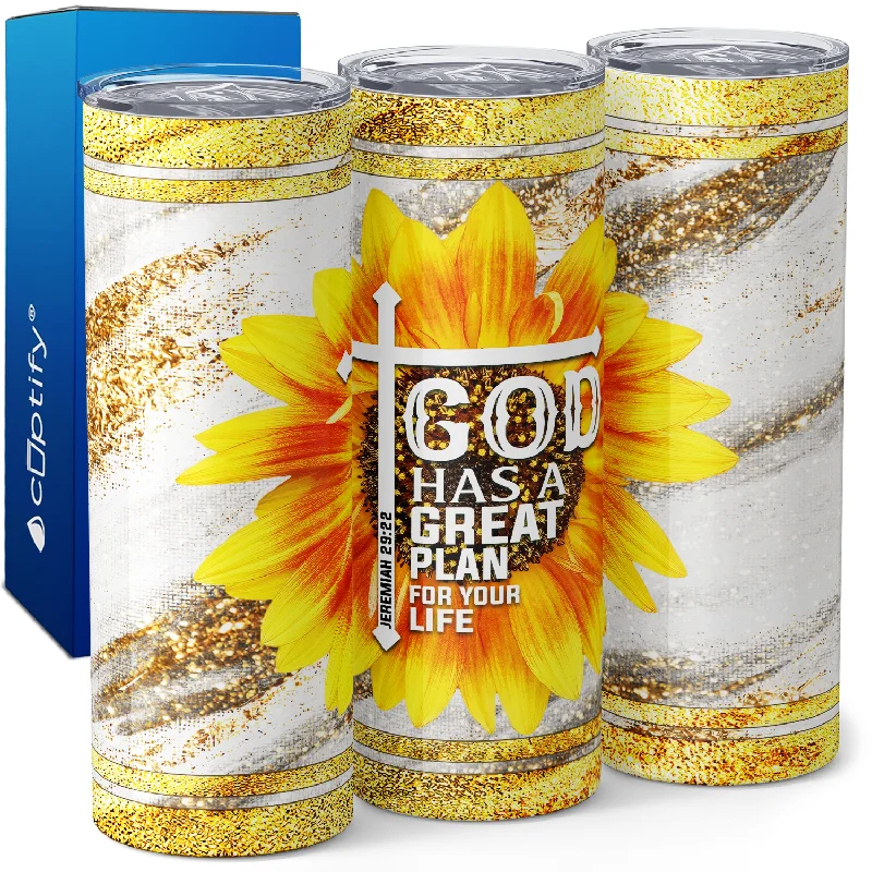 Portable water cups with straws-God Has A Great Plan For Your Life 20oz Skinny Tumbler