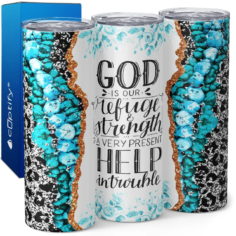 Soft-touch insulated cups for kids-God Is Our Refuge and Strength 20oz Skinny Tumbler