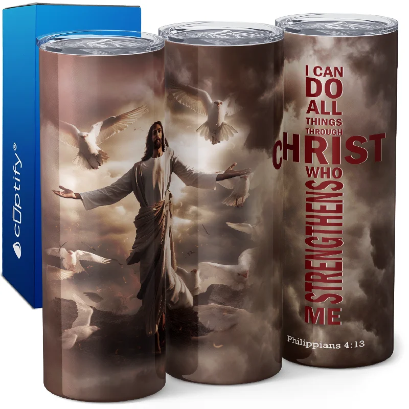 Vintage glass mugs for tea-I Can Do All Things Through Christ Philippians 4:13 20oz Skinny Tumbler