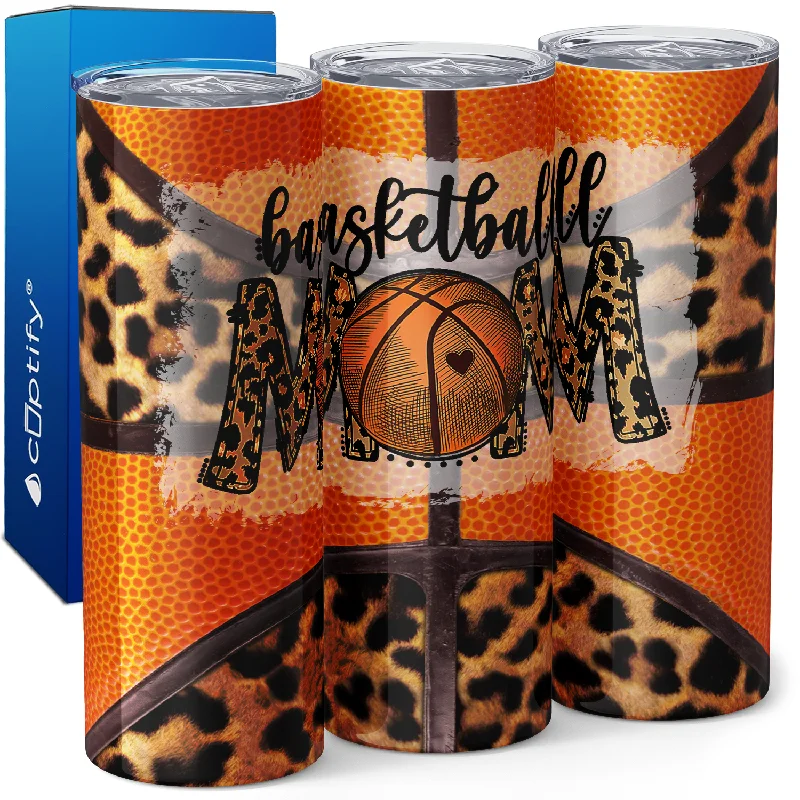 Designer espresso mugs with saucers-Leopard Print Basketball Mom 20oz Skinny Tumbler