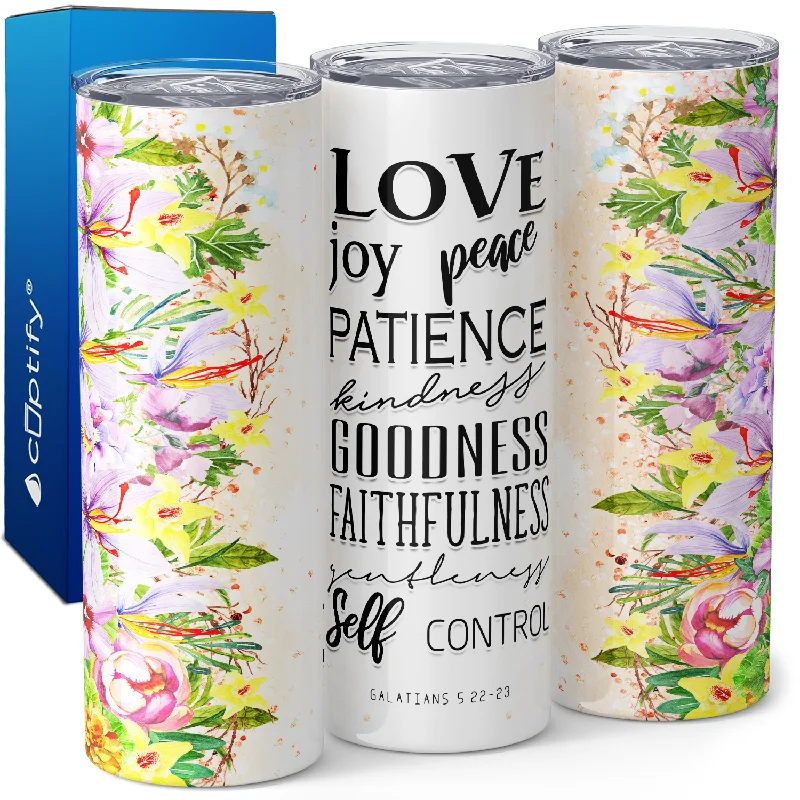 Mini espresso cups for home-Love Joy Peach Patience Galatians 5 22-23 20oz Skinny Tumbler