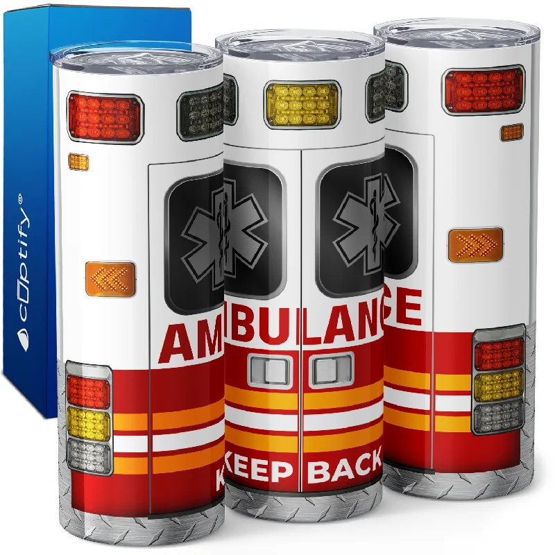 Structured ceramic mugs for gifting-Paramedic Ambulance White and Red 20oz Skinny Tumbler