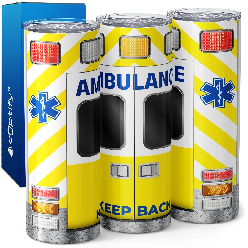 Designer glass mugs with handles-Paramedic Ambulance Yellow 20oz Skinny Tumbler