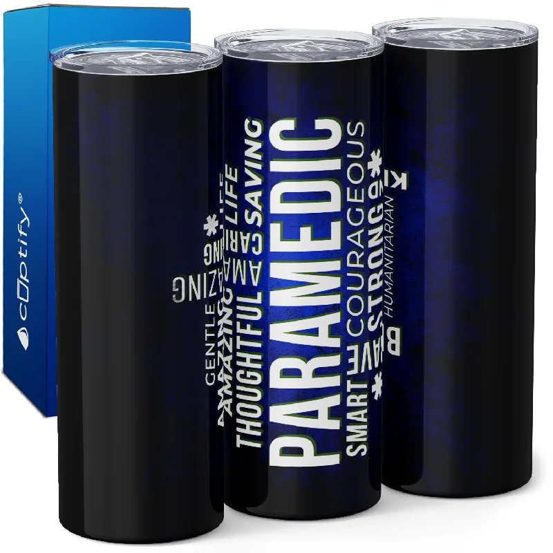 Affordable plastic tumblers for parties-Paramedic Blue Words 20oz Skinny Tumbler