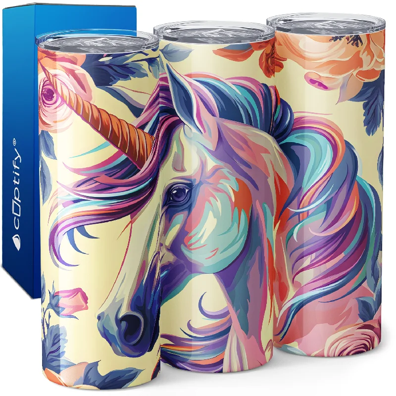 Soft plastic mugs for outdoor use-Pastel Unicorn 20oz Skinny Tumbler