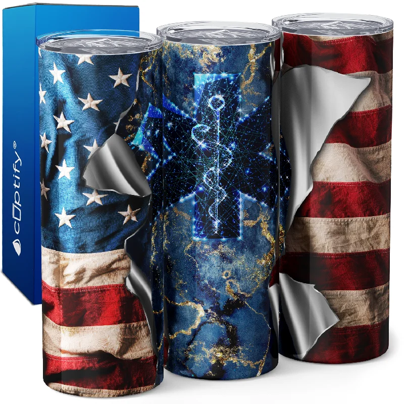 Soft-touch ceramic tumblers for home-Patriotic Paramedic Star of Life 20oz Skinny Tumbler