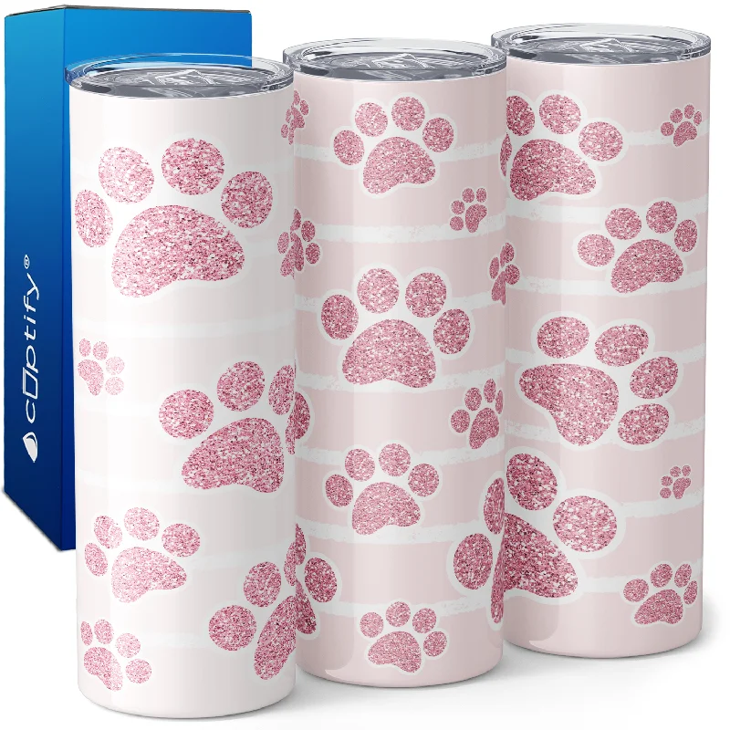 Large glass cups for iced drinks-Paws Print Pink 20oz Skinny Tumbler