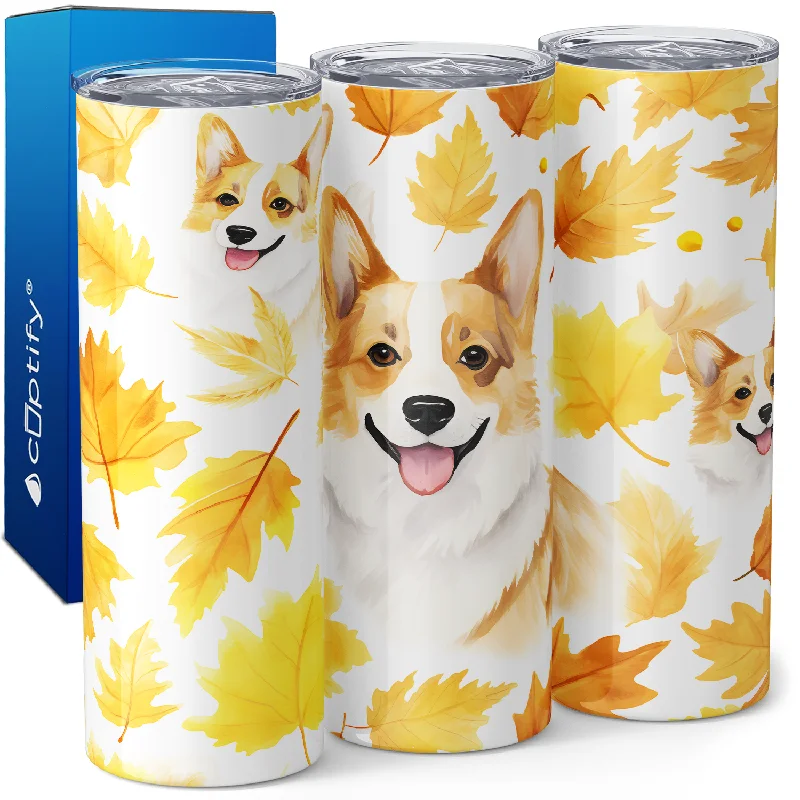 Affordable glass cups for parties-Pembroke Welsh Corgi Face in Autumn 20oz Skinny Tumbler