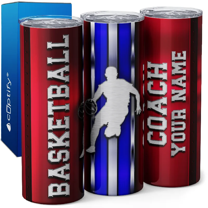 High-quality glass cups for juice-Personalized Basketball Coach Stripes 20oz Skinny Tumbler