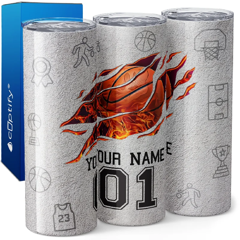 Mini travel cups for hot drinks-Personalized Basketball with Number 20oz Skinny Tumbler