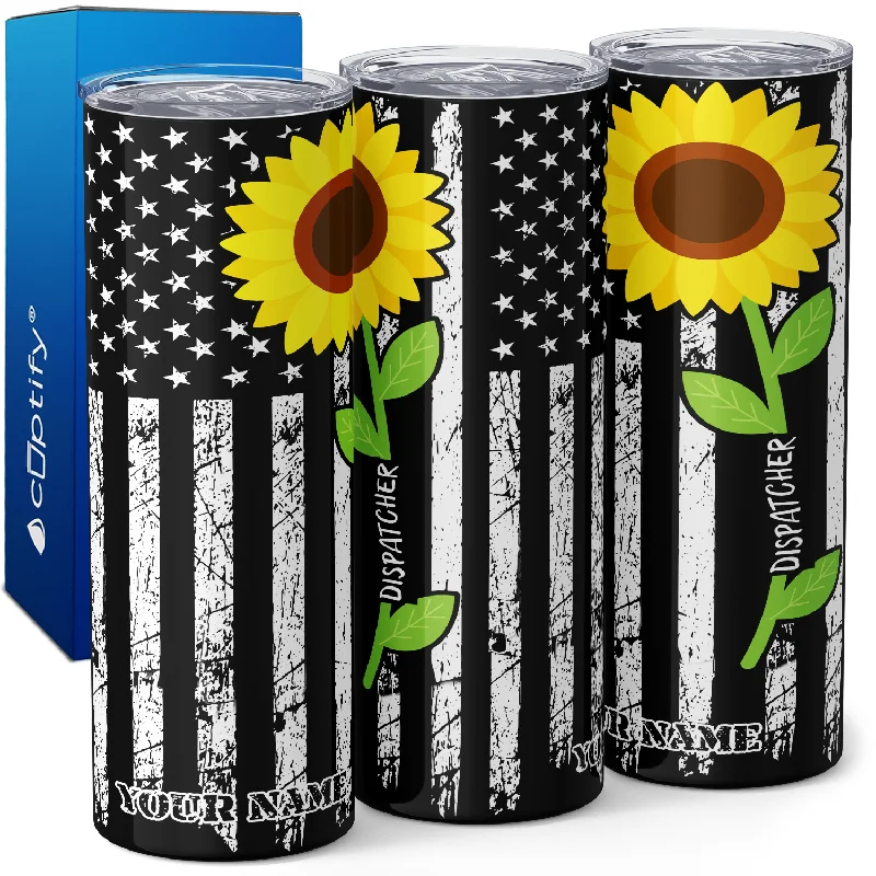 Colorful ceramic mugs for kids-Personalized Dispatcher Sunflower 20oz Skinny Tumbler