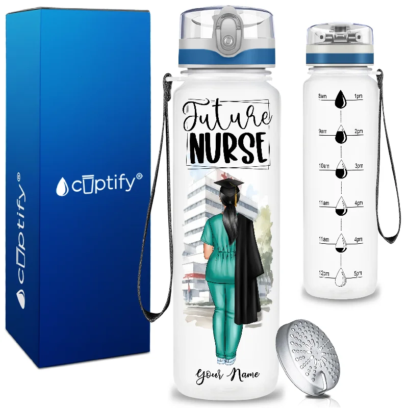 Stylish insulated tumblers for office-Personalized Future Nurse 32oz Motivational Tritan Tracking Water Bottle with Sport Straw Lid