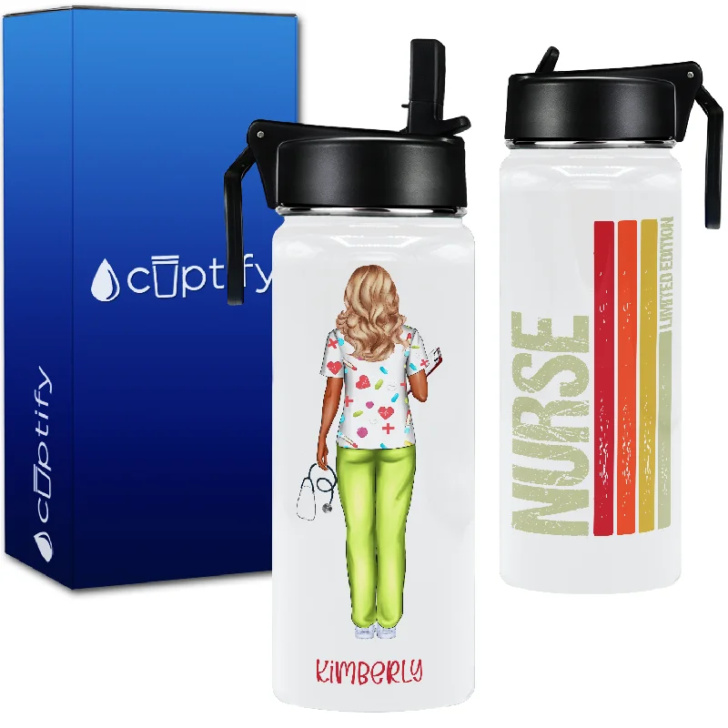 Compact collapsible cups for camping-Personalized Nurse Limited Edition 18oz Water Bottle