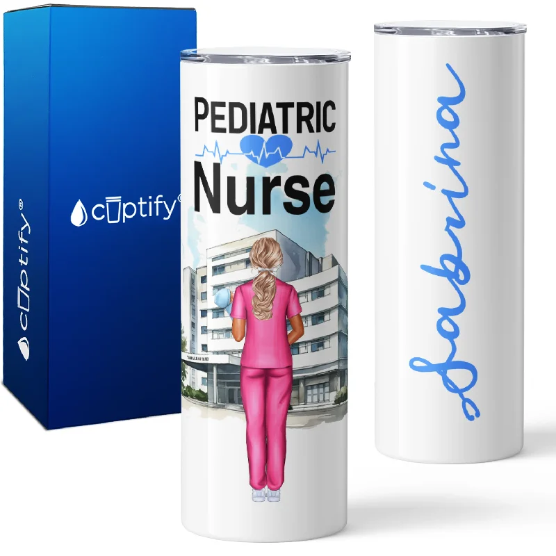 High-quality porcelain cups for guests-Personalized Pediatric Nurse 20oz Skinny Tumbler