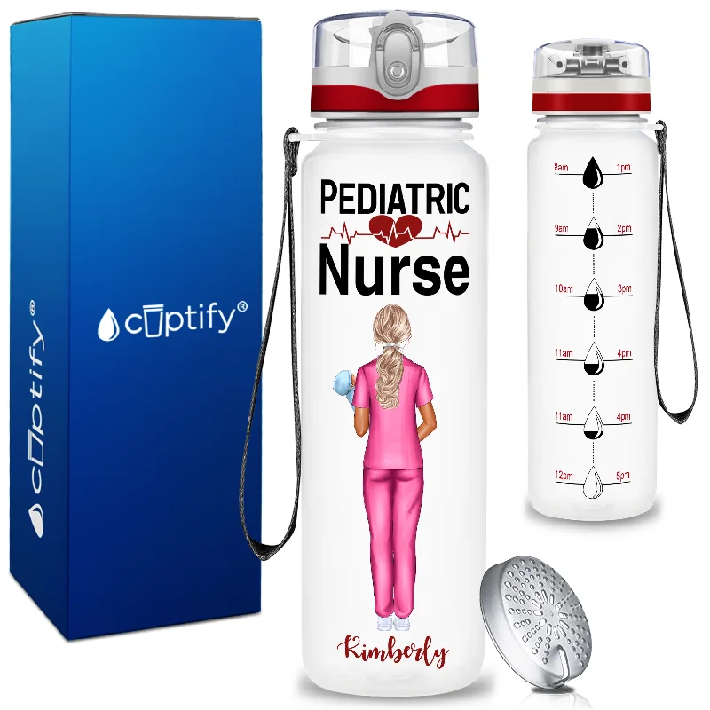 High-end crystal tumblers for cocktails-Personalized Pediatric Nurse 32oz Motivational Tritan Tracking Water Bottle