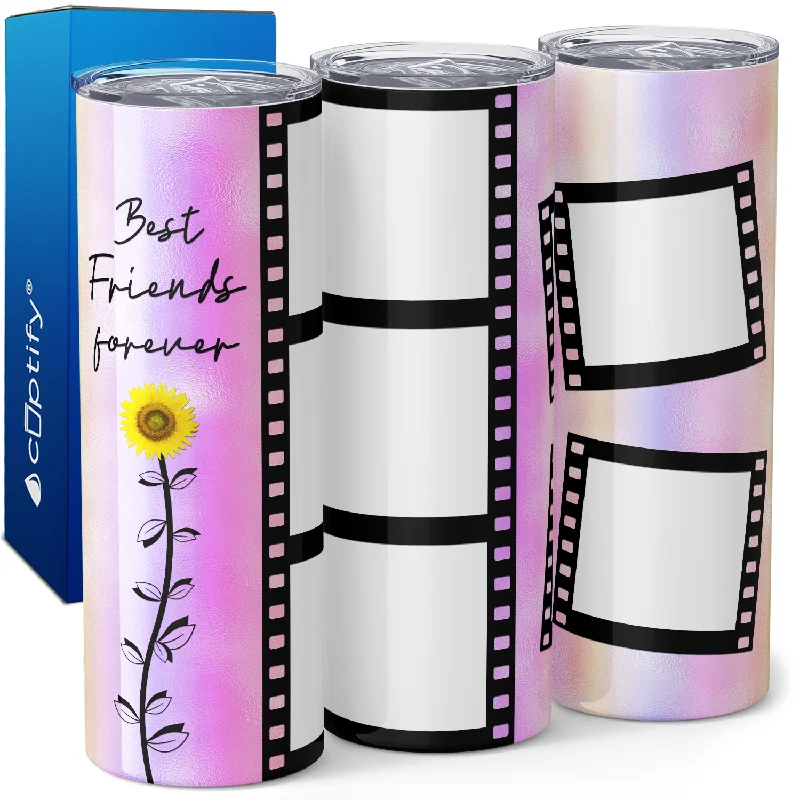 Casual plastic mugs for picnics-Personalized Photo Film Strip Best Friends Forever with Sunflower 20oz Skinny Tumbler