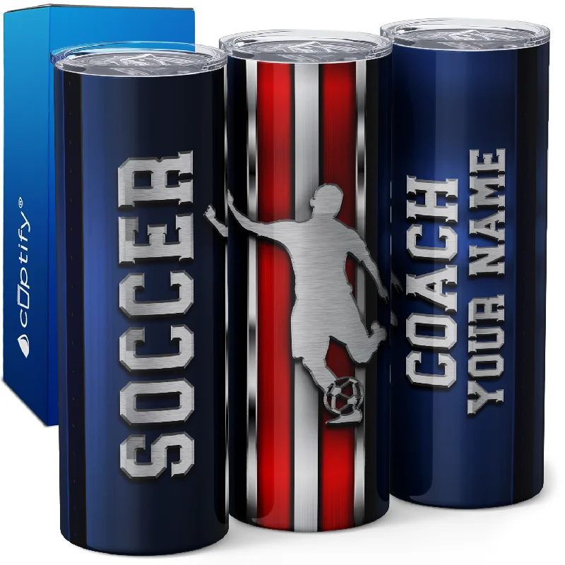 Compact glass mugs for espresso-Personalized Soccer Coach Stripes 20oz Skinny Tumbler