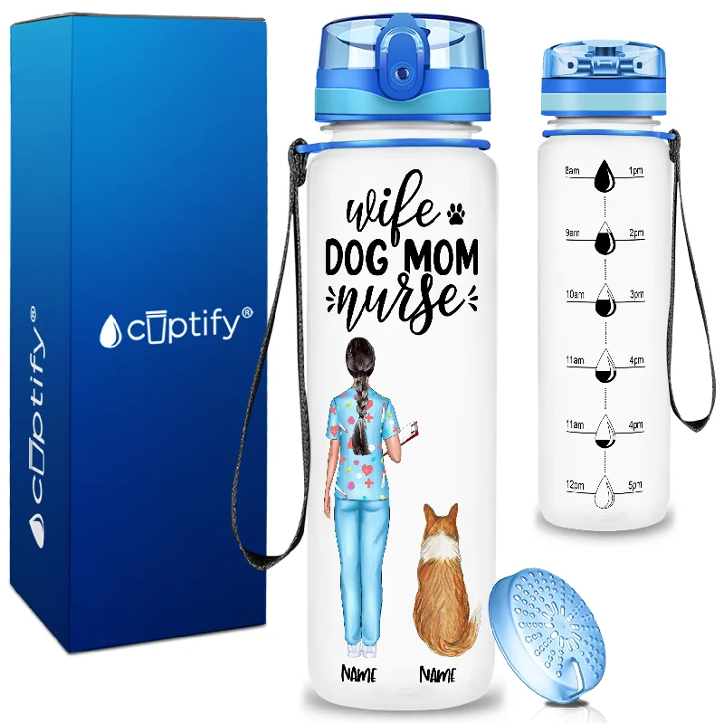 High-end crystal tumblers for cocktails-Personalized Wife Dog Mom Nurse with Coffee 32oz Motivational Tritan Tracking Water Bottle