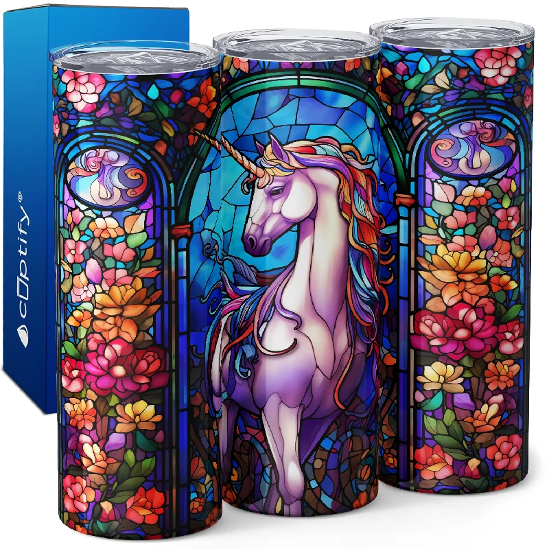 Eco-friendly bamboo cups for travel-Pink Unicorn Stained Glass 20oz Skinny Tumbler