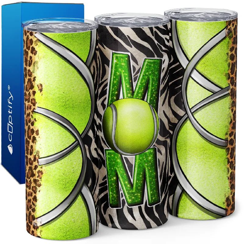 Foldable travel cups for backpacking-Tennis Mom Leopard Zebra Print 20oz Skinny Tumbler