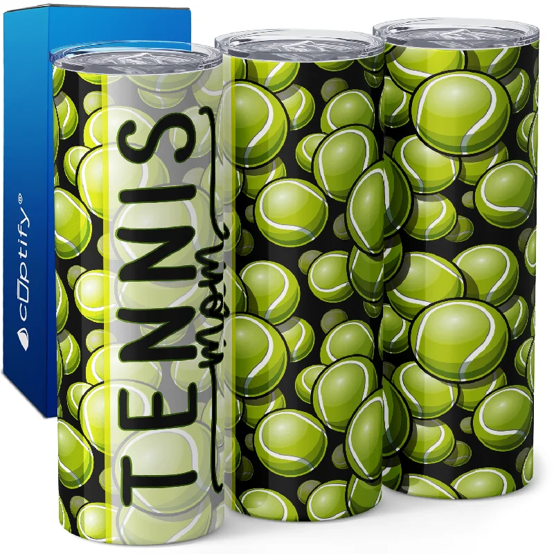 Designer glass cups with patterns-Tennis Mom on Tennis Balls 20oz Skinny Tumbler