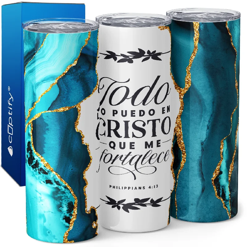 Trendy floral teacups for women-Todo Lo Puedo En Cristo Philippians 4:13 20oz Skinny Tumbler