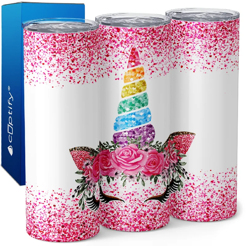 Elegant insulated cups for tea-Unicorn Face Pink Rose Crown 20oz Skinny Tumbler