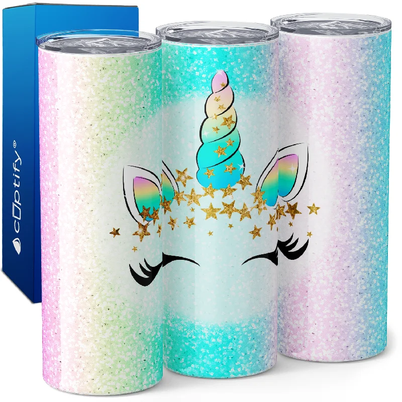 Casual glass tumblers for daily use-Unicorn Face Stars 20oz Skinny Tumbler