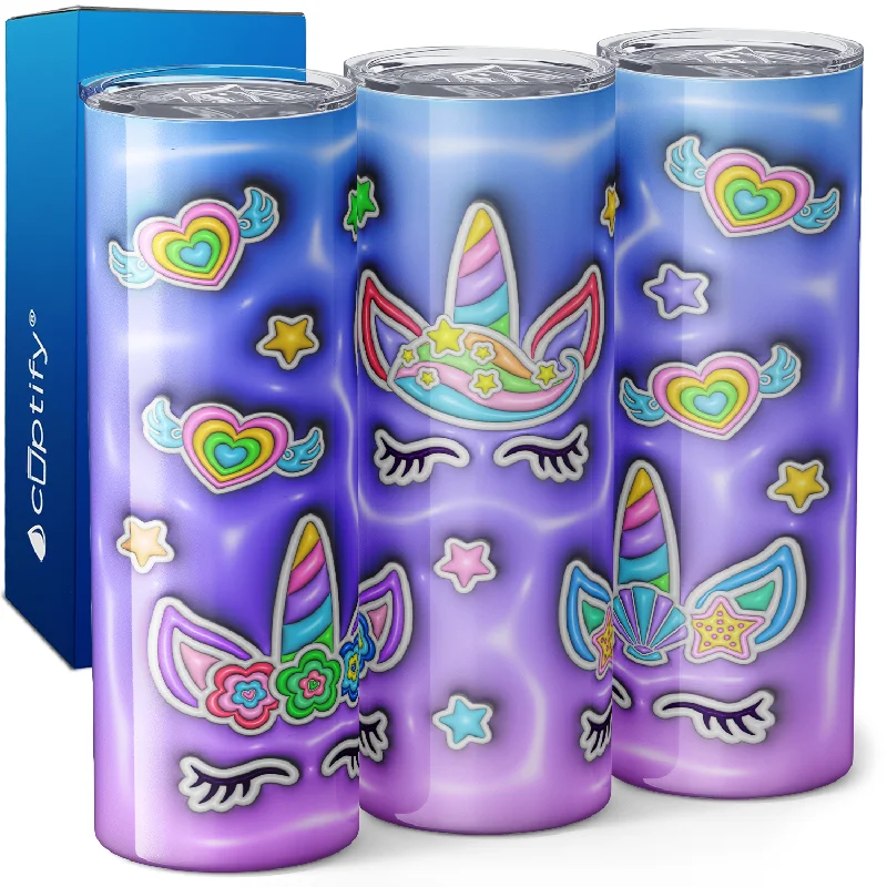 Affordable travel tumblers for commuters-Unicorn Faces Purple Inflated Balloon 20oz Skinny Tumbler