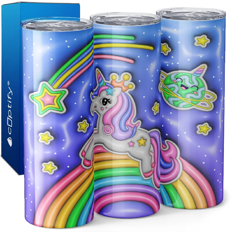 Lightweight aluminum cups for hiking-Unicorn Flying on Rainbow Inflated Balloon 20oz Skinny Tumbler