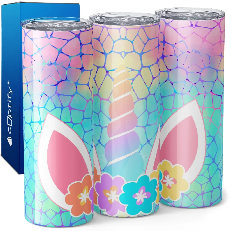 Colorful ceramic mugs for kids-Unicorn Horn and Flowers 20oz Skinny Tumbler