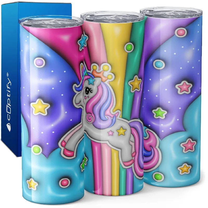 Heavy-duty stainless steel mugs-Unicorn Rainbow Inflated Balloon 20oz Skinny Tumbler