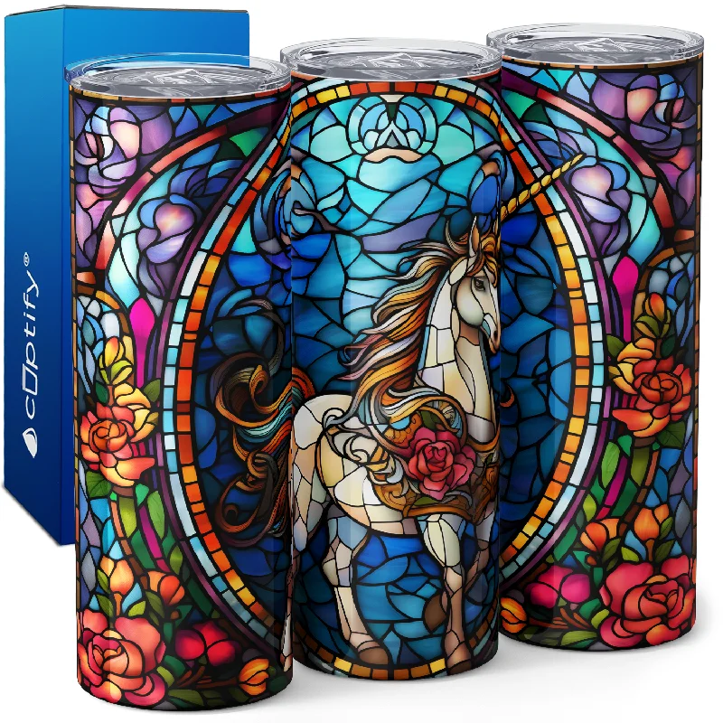 Trendy double-wall coffee mugs-Unicorn Stained Glass 20oz Skinny Tumbler