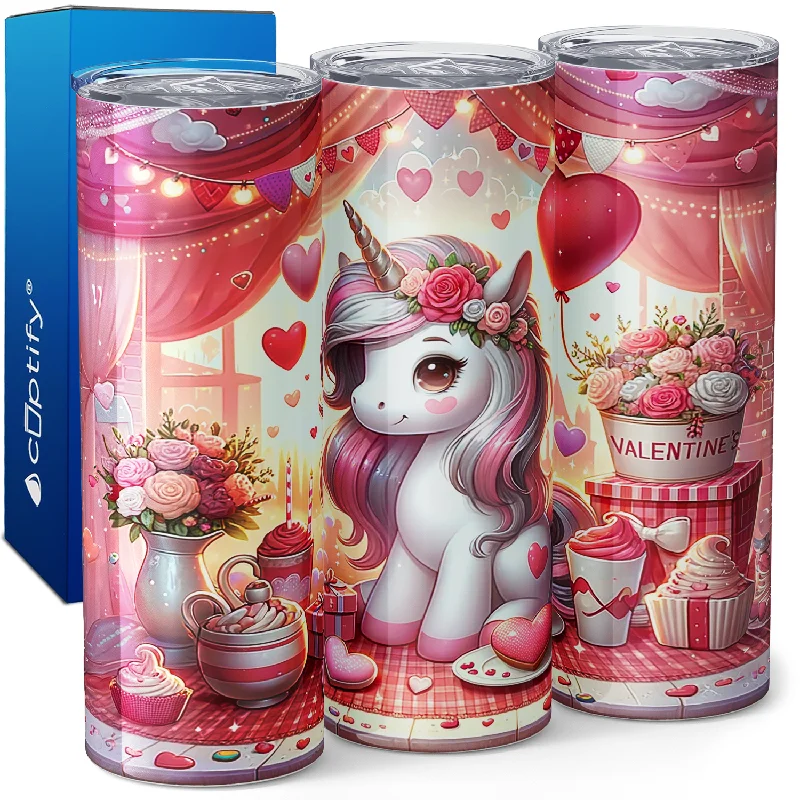 Designer mini mugs for espresso-Unicorn Valentine 20oz Skinny Tumbler