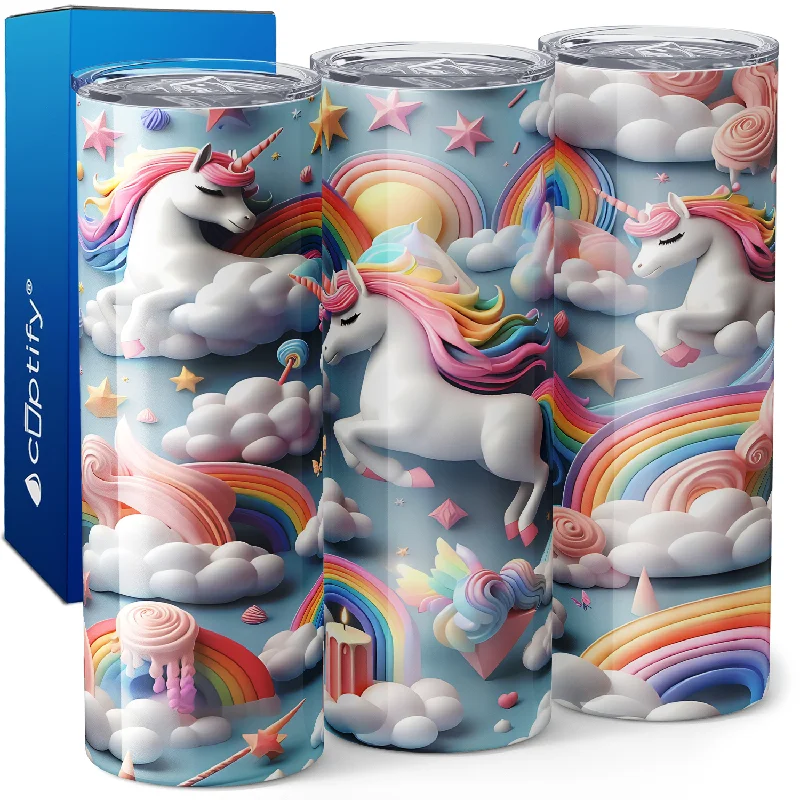 Small porcelain mugs for tea-Unicorns and Rainbows 3D 20oz Skinny Tumbler