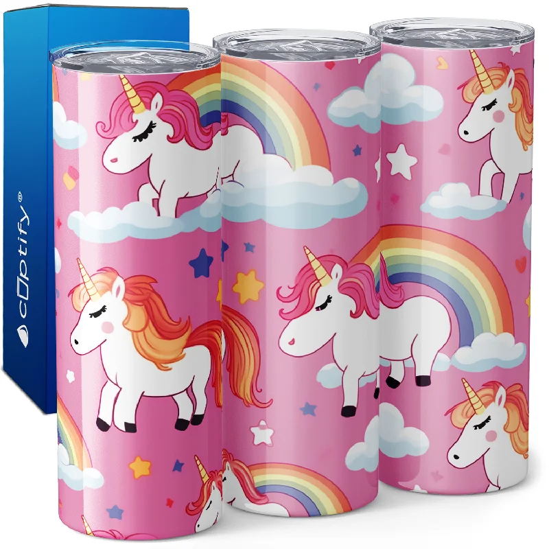 Stylish insulated tumblers for office-Unicorns and Rainbows on Pink 20oz Skinny Tumbler