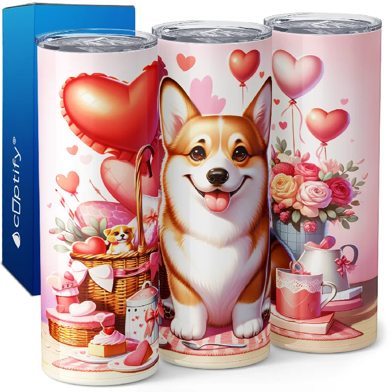 Designer porcelain cups with patterns-Valentines Day Corgi 20oz Skinny Tumbler