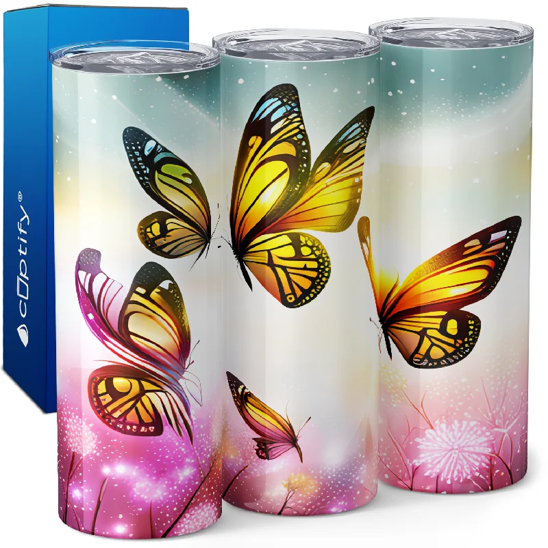 Waterproof tumblers for beach trips-Yellow Butterflies 20oz Skinny Tumbler